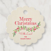 Holly Berries op Ivory Kerstfeestdag Bedankjes Labels (Voorkant)