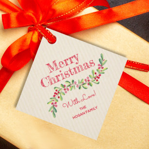 Holly Berries op Ivory-kerstfeestdag Diamond Bedankjes Labels