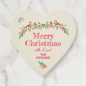 Holly Berries op Ivory Kerstfeestdag hart Bedankjes Labels (Voorkant)