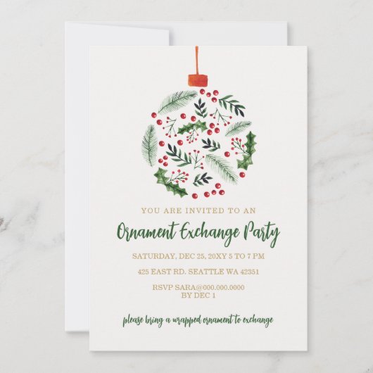 Holly Berries Ornament Exchange Christmas Party Kaart (Voorkant)