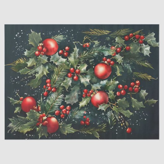 Holly Berries Ornamenten en Pine Decoupage Craft P Tissuepapier (Voorkant)