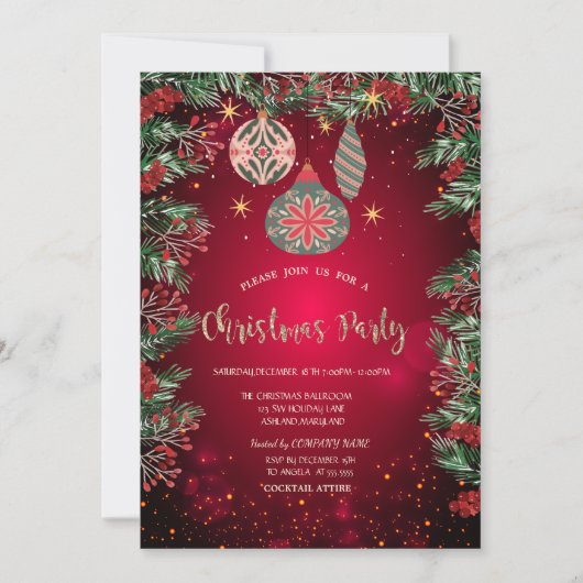 Holly Berries Ornamenten Red Company Kerst Kaart (Voorkant)