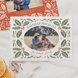  Holly Berries Oval Foto | Groen en rood Feestdagenkaart