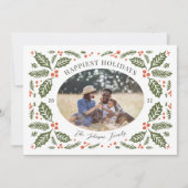  Holly Berries Oval Foto | Groen en rood Feestdagenkaart (Voorkant)