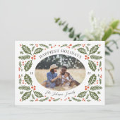  Holly Berries Oval Foto | Groen en rood Feestdagenkaart (Staand voorkant)