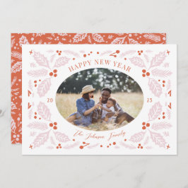  Holly Berries Oval Foto | Helder rood roze Feestdagenkaart