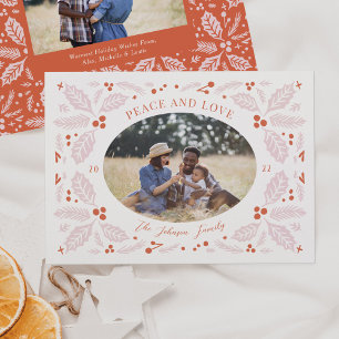 Holly Berries Oval Foto   Helder rood roze Feestdagenkaart