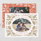 Holly Berries Oval Foto | Rood en Golden Feestdagenkaart (Voorkant / Achterkant)