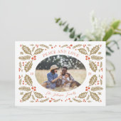  Holly Berries Oval Foto | Rood en Golden Feestdagenkaart (Staand voorkant)
