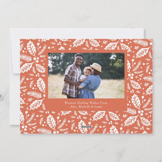 Holly Berries Oval Foto | Rood en Golden Feestdagenkaart (Achterkant)