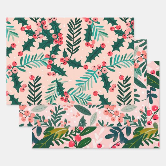 Holly Berries Patroon Inpakpapier Vel (Set)
