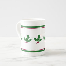 Holly Berries Pattern, Red and Green Trim