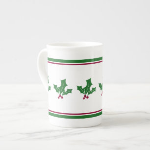 Holly Berries Pattern, Red and Green Trim Porselein Kop