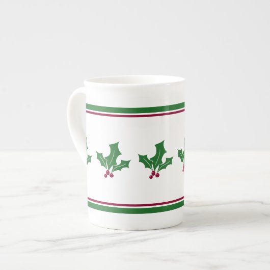 Holly Berries Pattern, Red and Green Trim Porselein Kop (Links)