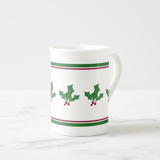 Holly Berries Pattern, Red and Green Trim Porselein Kop (Voorkant rechts)