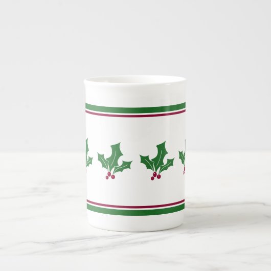 Holly Berries Pattern, Red and Green Trim Porselein Kop (Voorkant)