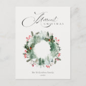 Holly Berries Pijnboom Rode Kerstkrans Briefkaart (Voorkant)