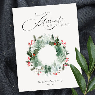 Holly Berries Pijnboom Rode Kerstkrans Briefkaart