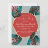 Holly Berries Pine Cone Bouquet Gold Geo Kerstmis Kaart (Voorkant)