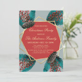 Holly Berries Pine Cone Bouquet Gold Geo Kerstmis Kaart (Staand voorkant)