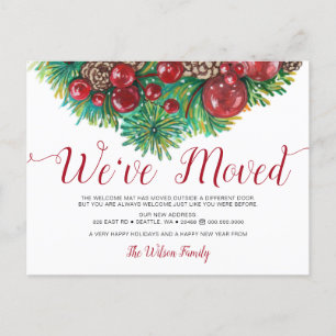 Holly Berries Pine Cone Holiday Moving Aankondigingskaart