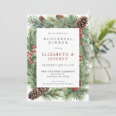 Holly Berries Pine Cone Kerst repetitie Diner Kaart (Staand voorkant)