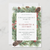 Holly Berries Pine Cone Kerstverlovingsfeest Kaart (Voorkant)