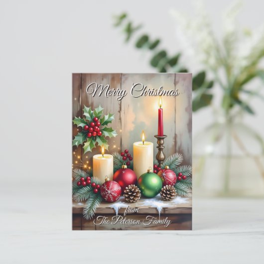 Holly Berries Pine Cones Rustieke Kerst Feestdagenkaart (Staand voorkant)