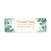 Holly Berries Pine Greenery Retouradres Etiket (Voorkant)