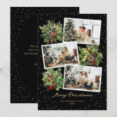 Holly Berries Pine Kegels Zwart Foto Kerstmis Feestdagenkaart (Voorkant / Achterkant)