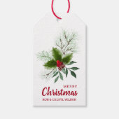 Holly Berries Pine Merry Kerstmis Cadeaulabel (Voorkant)