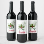 Holly Berries Pine Merry Kerstmis Wijn Etiket (Flessen)