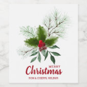 Holly Berries Pine Merry Kerstmis Wijn Etiket (Enkel label)