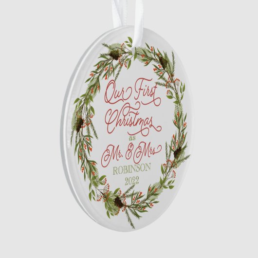 Holly Berries Pine Our First Kerstfoto Ornam Ornament (voorkant)