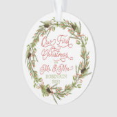 Holly Berries Pine Our First Kerstfoto Ornam Ornament (voorkant)
