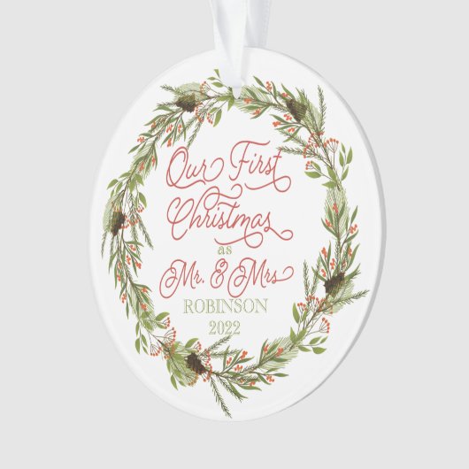 Holly Berries Pine Our First Kerstfoto Ornam Ornament (voorkant)