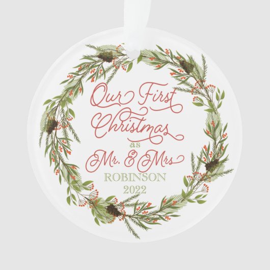 Holly Berries Pine Our First Kerstfoto Ornam Ornament (voorkant)