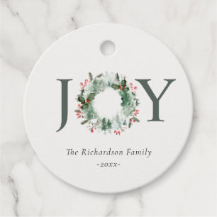 Holly Berries Pine Tree Joy Kerstmis Wreater Bedankjes Labels