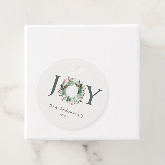 Holly Berries Pine Tree Joy Kerstmis Wreater Bedankjes Labels (In situ)