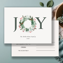 Holly Berries Pine Tree Joy Kerstmis Wreater Briefkaart