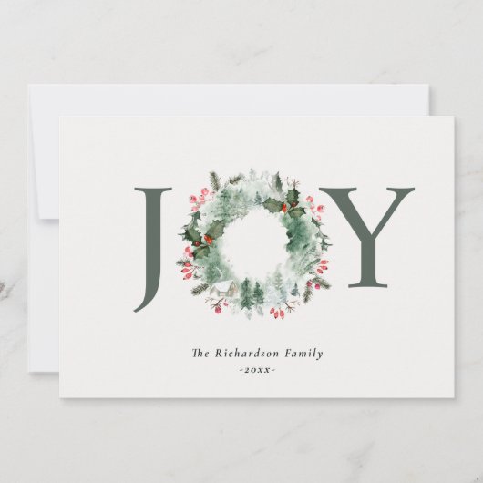 Holly Berries Pine Tree Joy Kerstmis Wreater Feestdagenkaart (Voorkant)