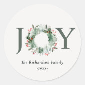 Holly Berries Pine Tree Joy Kerstmis Wreater Ronde Sticker (Voorkant)