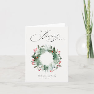 Holly Berries Pine Tree Red Kerstmis Wreater Feestdagen Kaart