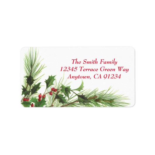 Holly Berries & Pine Winter Holiday Address Labels (Voorkant)