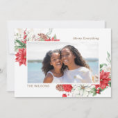 Holly Berries Poinsettias Pine Cone Foto Feestdagenkaart (Voorkant)