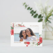 Holly Berries Poinsettias Pine Cone Foto Feestdagenkaart (Staand voorkant)