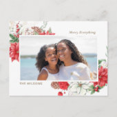 Holly Berries Poinsettias Pine Cone Foto Feestdagenkaart (Voorkant)