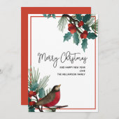 Holly Berries Red Bird kerst Feestdagenkaart (Voorkant / Achterkant)