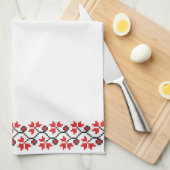 Holly Berries Rode bloem kruisstitch Theedoek (Quarter Fold)
