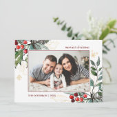 Holly Berries schetste kerstfoto Holiday Kaart (Staand voorkant)